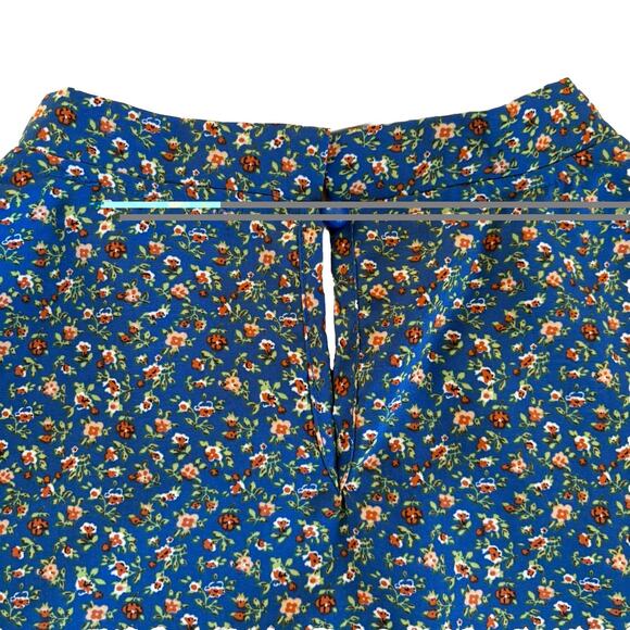BTFBM Blue Floral High Neck Short Sleeve Blouse Size Large Ruffled Sleeves - Picture 7 of 13